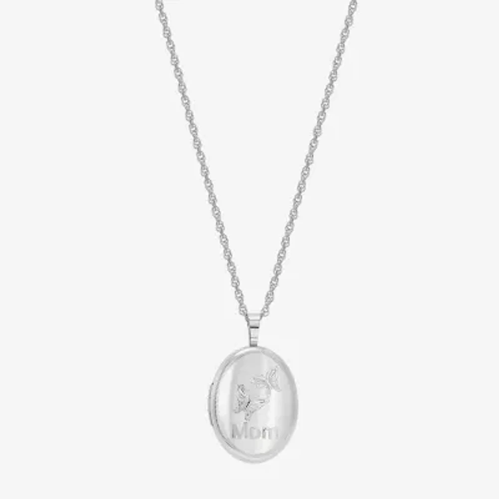 Womens Sterling Silver Oval Locket Necklace