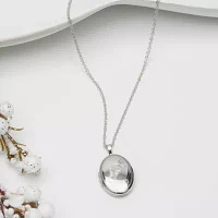 Womens Sterling Silver Oval Locket Necklace