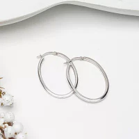 Sterling Silver 38mm Oval Hoop Earrings