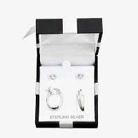 White Cubic Zirconia Sterling Silver Oval 2 Pair Earring Set
