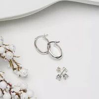 White Cubic Zirconia Sterling Silver Oval 2 Pair Earring Set