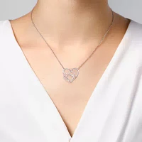 Diamonart Womens White Cubic Zirconia Sterling Silver Heart Pendant Necklace