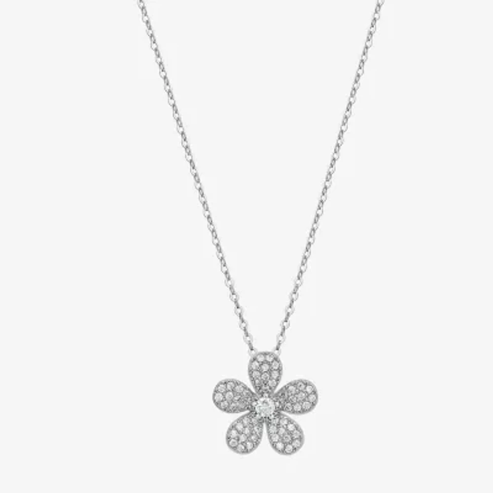 Diamonart Womens White Cubic Zirconia Sterling Silver Flower Pendant Necklaces