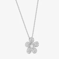 Diamonart Womens White Cubic Zirconia Sterling Silver Flower Pendant Necklaces