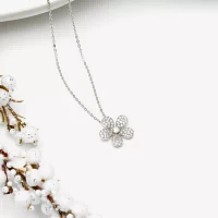 Diamonart Womens White Cubic Zirconia Sterling Silver Flower Pendant Necklaces