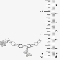Diamonart White Cubic Zirconia Sterling Silver Butterfly Flower Charm Bracelet