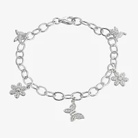 Diamonart White Cubic Zirconia Sterling Silver Butterfly Flower Charm Bracelet