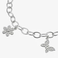 Diamonart White Cubic Zirconia Sterling Silver Butterfly Flower Charm Bracelet