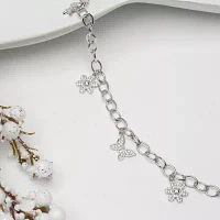 Diamonart White Cubic Zirconia Sterling Silver Butterfly Flower Charm Bracelet