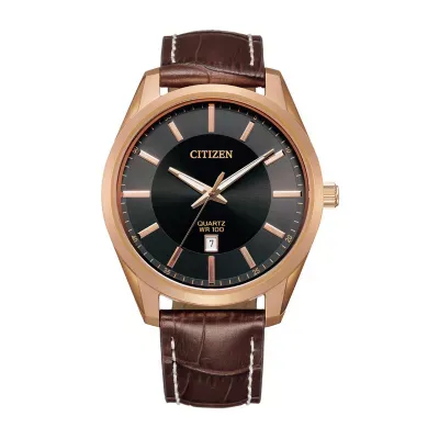 Citizen Quartz Mens Brown Leather Strap Watch Bi1033-04e