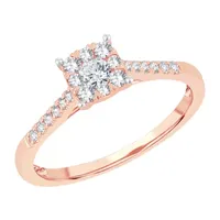 Womens 1 / CT. T.W. Natural White Diamond 10K Gold Rose Cushion Engagement Ring