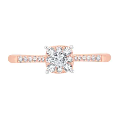 Womens 1/3 CT. T.W. Natural White Diamond 10K Rose Gold Cushion Engagement Ring