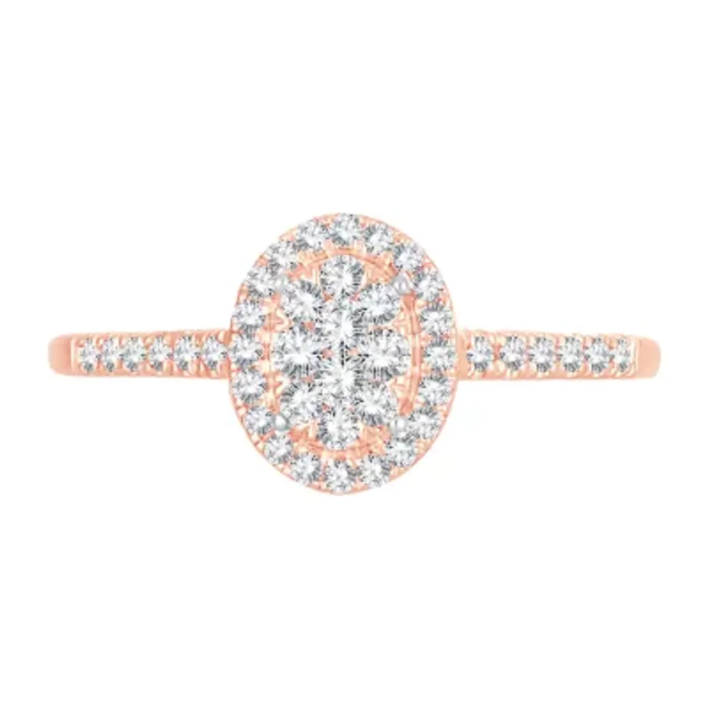Womens 1/ CT. T.W. Natural White Diamond 10K Rose Gold Oval Engagement Ring