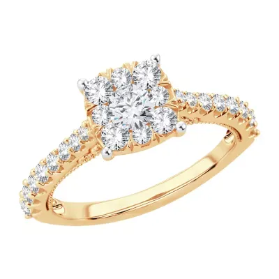 Womens 1 1/ CT. T.W. Mined White Diamond 14K Gold Cushion Engagement Ring