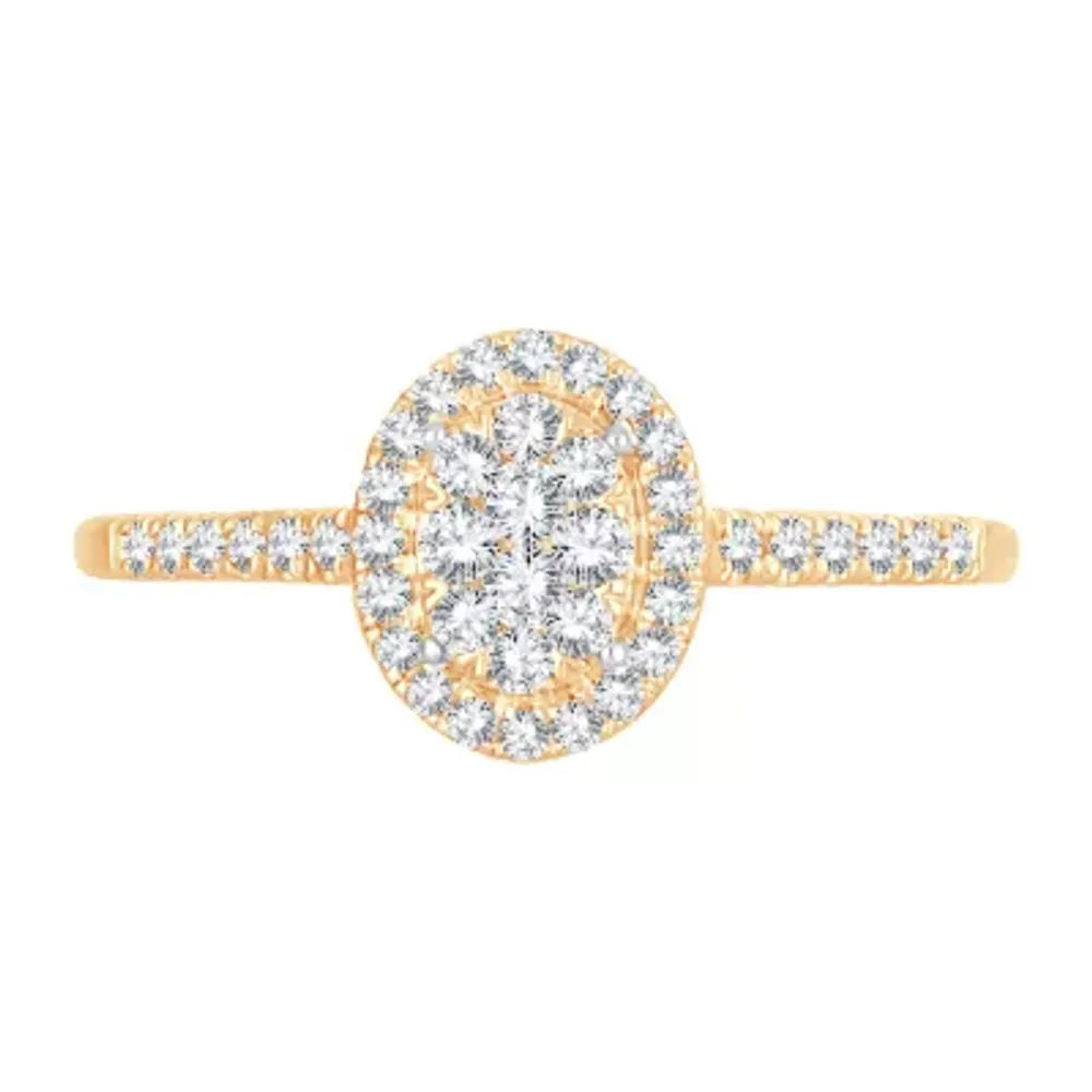 Womens 1/3 CT. T.W. Natural White Diamond 10K Gold Oval Side Stone Halo Engagement Ring