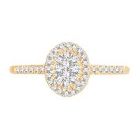 Womens 1/ CT. T.W. Mined White Diamond 10K Gold Oval Side Stone Halo Engagement Ring