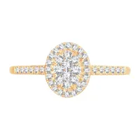 Womens 1/ CT. T.W. Natural White Diamond 10K Gold Oval Side Stone Halo Engagement Ring