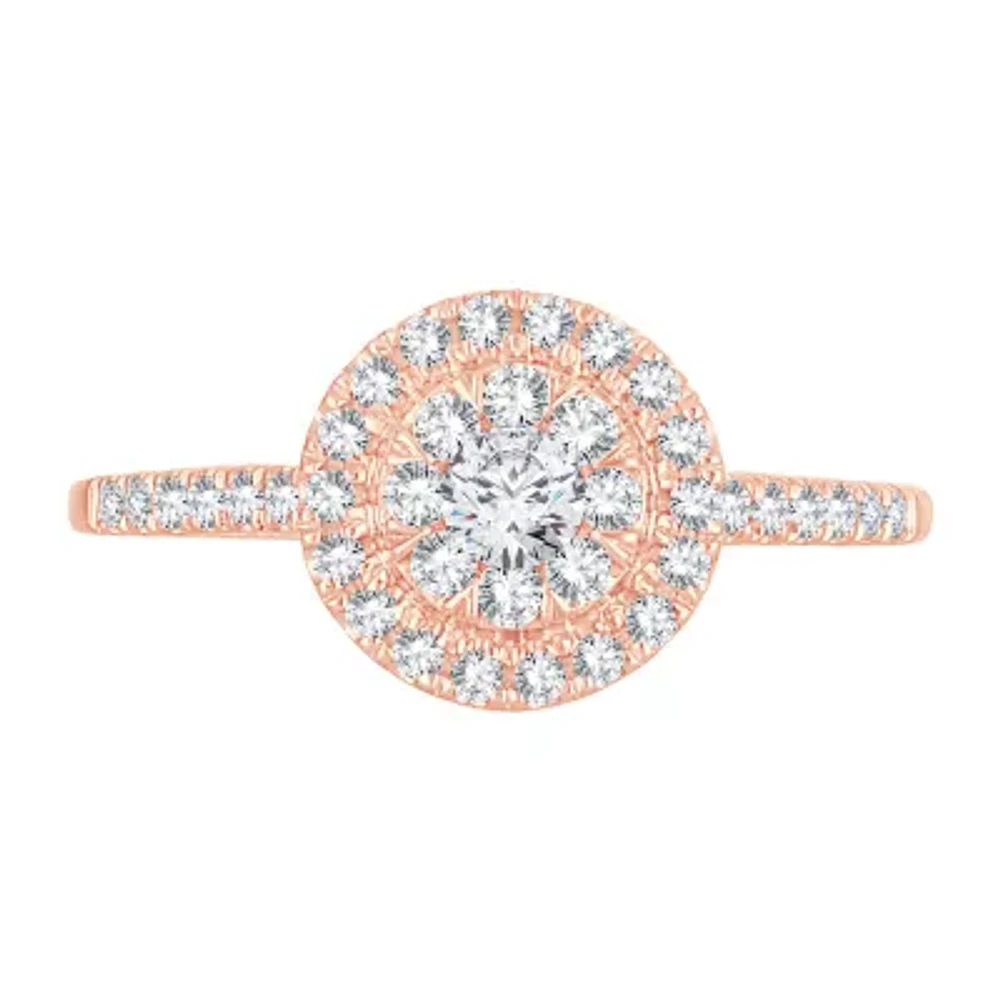 Womens 1/2 CT. T.W. Natural White Diamond 14K Rose Gold Round Engagement Ring