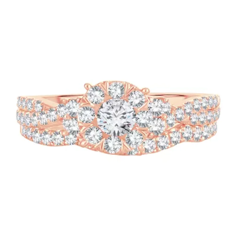 Womens 1 CT. T.W. Natural White Diamond 14K Rose Gold Round Bridal Set