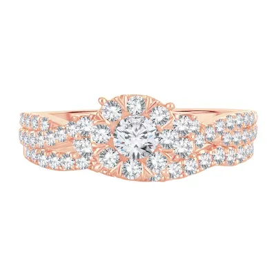 Womens 1 CT. T.W. Natural White Diamond 14K Rose Gold Round Bridal Set