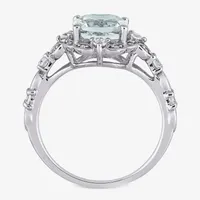 Modern Bride Gemstone Womens Diamond Accent Genuine Blue Aquamarine 14K White Gold Cushion Engagement Ring