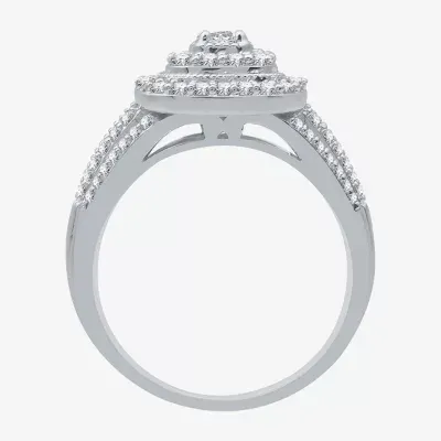 I Said Yes (H-I / I1) Womens / CT. T.W. Lab Grown White Diamond Sterling Silver Cushion Side Stone Halo Engagement Ring