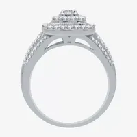 I Said Yes (H-I / I1) Womens 3/4 CT. T.W. Lab Grown White Diamond Sterling Silver Cushion Side Stone Halo Engagement Ring