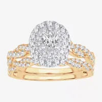 Womens 1 CT.T.W. Natural Diamond 10K or 14K Gold Oval Halo Bridal Set