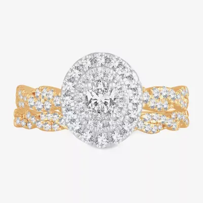 Womens 1 CT.T.W. Natural Diamond 10K or 14K Gold Oval Halo Bridal Set