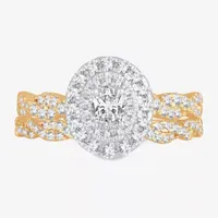 Womens 1 CT.T.W. Natural Diamond 10K or 14K Gold Oval Halo Bridal Set