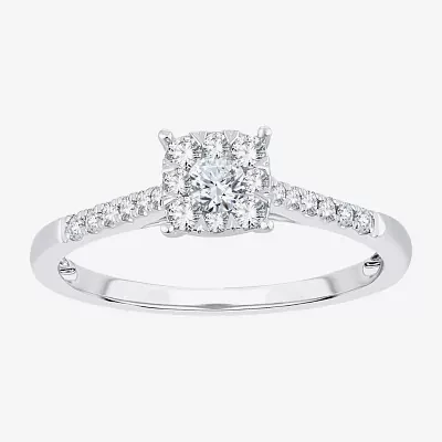 Womens 1/3 CT. T.W. Natural White Diamond 10K Gold Cushion Side Stone Halo Engagement Ring