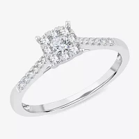Womens 1/3 CT. T.W. Natural White Diamond 10K Gold Cushion Side Stone Halo Engagement Ring
