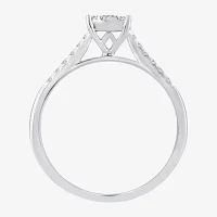 Womens 1/3 CT. T.W. Natural White Diamond 10K Gold Cushion Side Stone Halo Engagement Ring