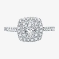 (H-I / Si1-Si2) Womens 1 CT. T.W. Lab Grown White Diamond 10K Gold Cushion Side Stone Halo Bridal Set