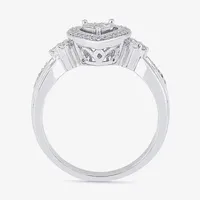 Womens 1/5 CT. T.W. Natural White Diamond Sterling Silver Heart Side Stone Halo Engagement Ring