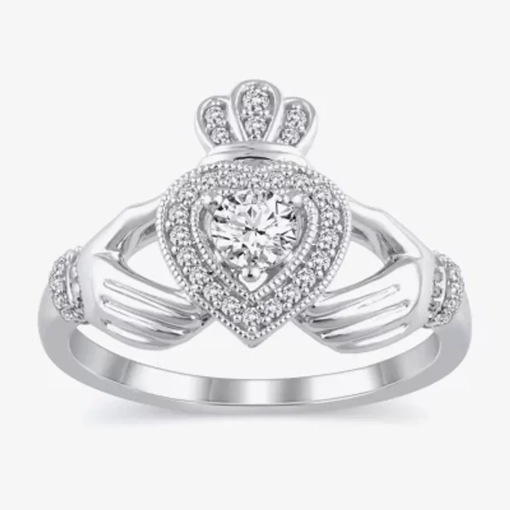 Womens 1/2 CT. T.W. Natural White Diamond 10K Gold Claddagh Halo Bridal Set