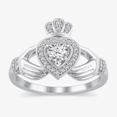 Womens 1/2 CT. T.W. Natural White Diamond 10K Gold Claddagh Halo Bridal Set