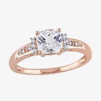 Modern Bride Gemstone Womens Diamond Accent Lab Created White Sapphire 10K Rose Gold Cushion Engagement Ring