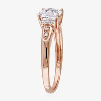 Modern Bride Gemstone Womens Diamond Accent Lab Created White Sapphire 10K Rose Gold Cushion Engagement Ring