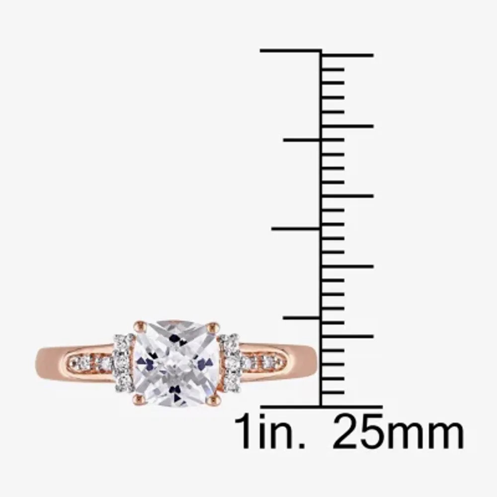 Modern Bride Gemstone Womens Diamond Accent Lab Created White Sapphire 10K Rose Gold Cushion Engagement Ring