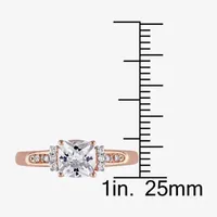 Modern Bride Gemstone Womens Diamond Accent Lab Created White Sapphire 10K Rose Gold Cushion Engagement Ring