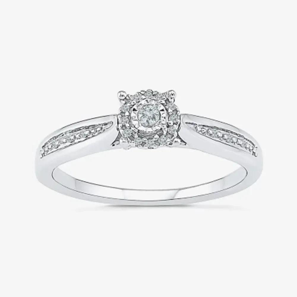 Promise My Love Womens Diamond Accent Natural White Sterling Silver Round Side Stone Halo Ring