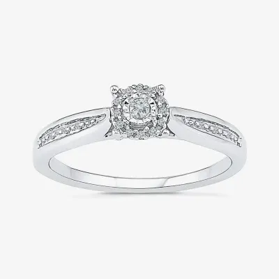 Promise My Love Womens Diamond Accent Natural White Sterling Silver Round Side Stone Halo Ring