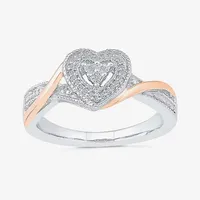 Promise My Love Womens Diamond Accent Natural White 10K Gold Over Silver Heart Crossover Side Stone Ring