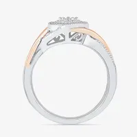 Promise My Love Womens Diamond Accent Natural White 10K Gold Over Silver Heart Crossover Side Stone Ring