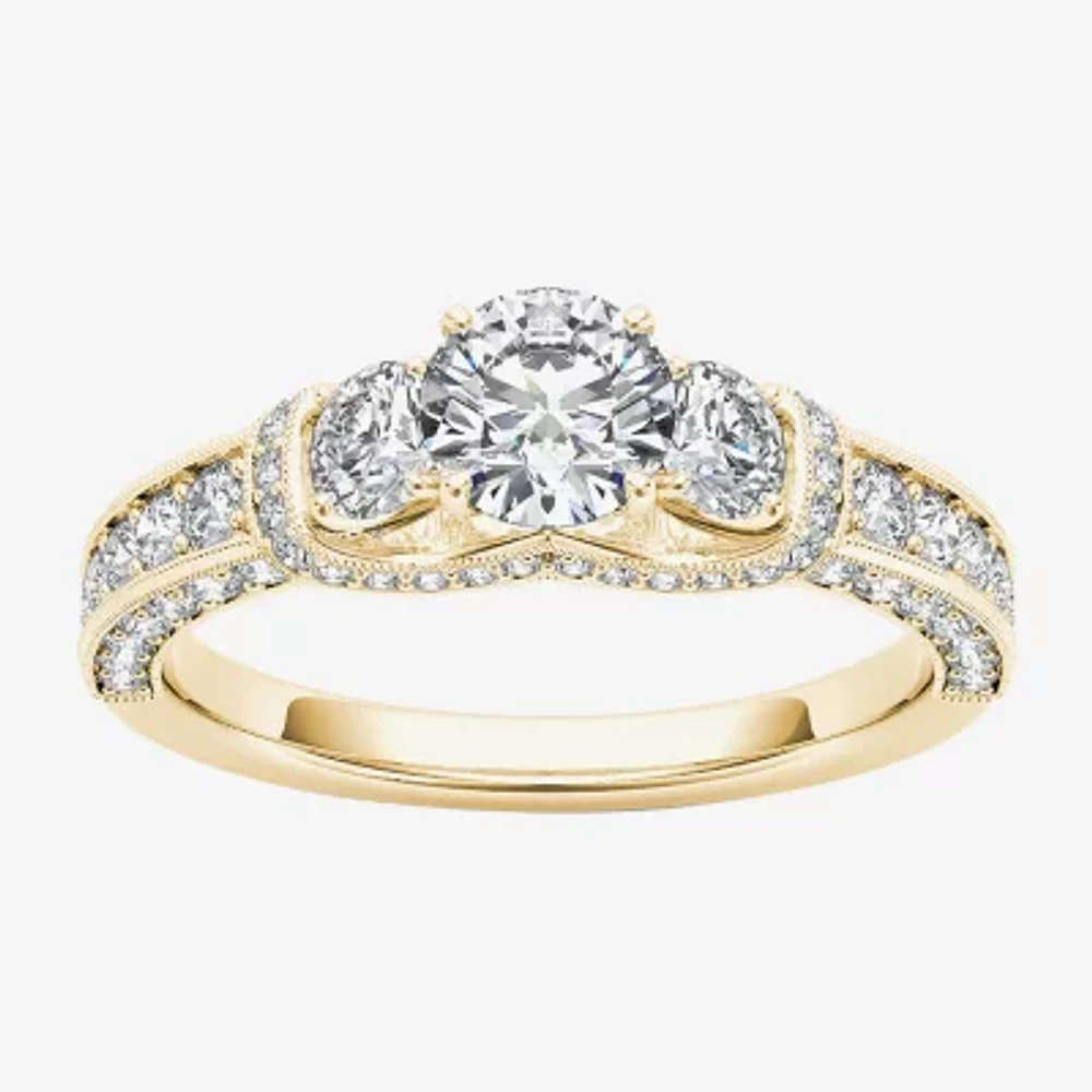 Love Lives Forever Womens 1 1/5 CT. T.W. Natural White Diamond 14K Gold Round 3-Stone Engagement Ring