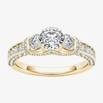 Love Lives Forever Womens 1 1/5 CT. T.W. Natural White Diamond 14K Gold Round 3-Stone Engagement Ring