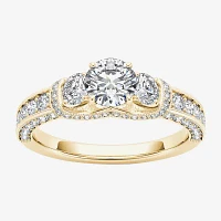 Love Lives Forever Womens 1 1/5 CT. T.W. Natural White Diamond 14K Gold Round 3-Stone Engagement Ring