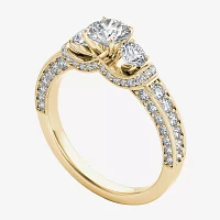 Love Lives Forever Womens 1 1/5 CT. T.W. Natural White Diamond 14K Gold Round 3-Stone Engagement Ring