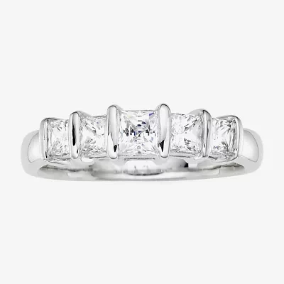 1 CT.T.W. Natural Diamond 10K White Gold Princess 5-Stone Ring